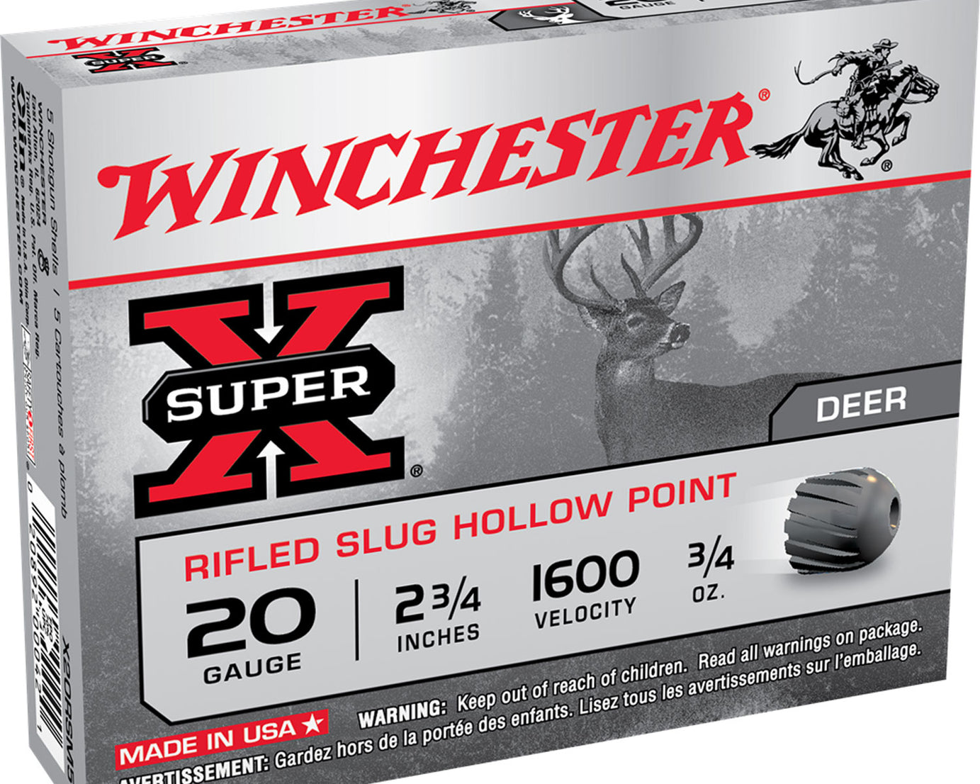 Winchester Ammo X20RSM5 Super X 20Gauge 2.75" 3/4oz Rifled Slug Shot 5 Per Box/50 Case